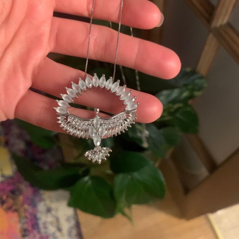 Silver Cubic Zirconia crystal bird necklace - Phoenix - thunderbird - Picture 2 of 11